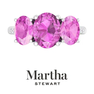 Martha Stewart 5 Carat Oval Shape Gemstone Three Stone Ring With Lab Grown Diamonds In Sterling Silver, Choose Your In Pink