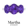 Martha Stewart 5 Carat Oval Shape Gemstone Three Stone Ring With Lab Grown Diamonds In Sterling Silver, Choose Your In Purple