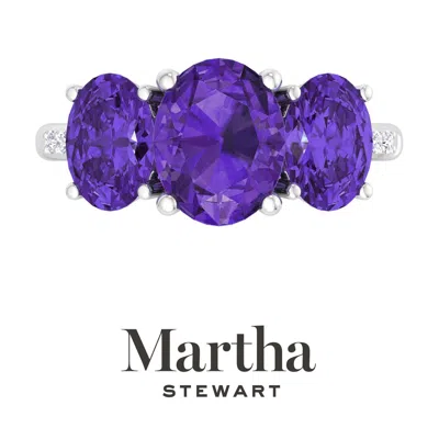 Martha Stewart 5 Carat Oval Shape Gemstone Three Stone Ring With Lab Grown Diamonds In Sterling Silver, Choose Your In Purple