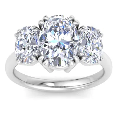 Martha Stewart 5 Carat Oval Shape Lab Grown Diamond Three Stone Engagement Ring In Sterling Silver In Metallic