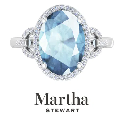 Martha Stewart 6 3/4 Carat Oval Shape Gemstone Halo Ring With Lab Grown Diamonds In Sterling Silver, Choose Your Ge