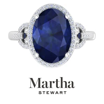 Martha Stewart 6 3/4 Carat Oval Shape Gemstone Halo Ring With Lab Grown Diamonds In Sterling Silver, Choose Your Ge