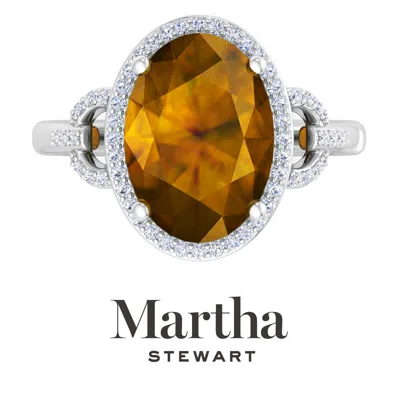 Martha Stewart 6 3/4 Carat Oval Shape Gemstone Halo Ring With Lab Grown Diamonds In Sterling Silver, Choose Your Ge