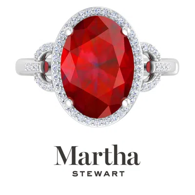 Martha Stewart 6 3/4 Carat Oval Shape Gemstone Halo Ring With Lab Grown Diamonds In Sterling Silver, Choose Your Ge