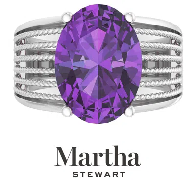Martha Stewart 6 3/4 Carat Oval Shape Gemstone Hidden Halo Ring With Lab Grown Diamonds In Sterling Silver, Choose 
