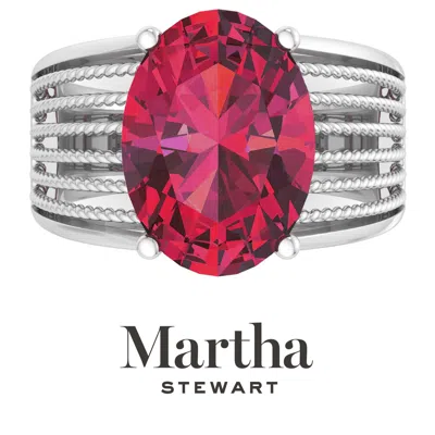 Martha Stewart 6 3/4 Carat Oval Shape Gemstone Hidden Halo Ring With Lab Grown Diamonds In Sterling Silver, Choose  In Metallic