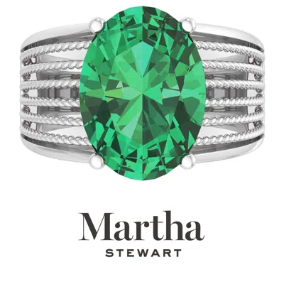Martha Stewart 6 3/4 Carat Oval Shape Gemstone Hidden Halo Ring With Lab Grown Diamonds In Sterling Silver, Choose  In Green