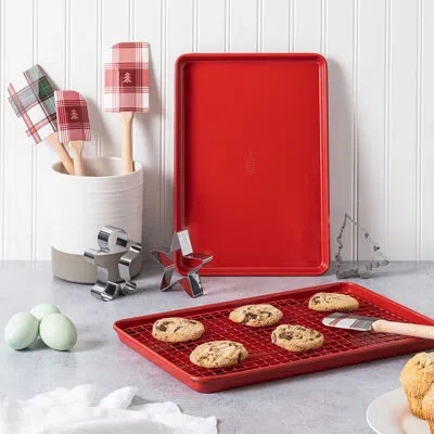 Martha Stewart 6 Piece Carbon Steel Bakeware And Cookie Cutter Set In Red