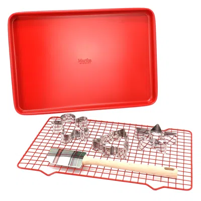 Martha Stewart 6 Piece Carbon Steel Bakeware And Cookie Cutter Set In Red In Multi