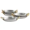 Martha Stewart 6 Piece Mini Vintage Oval Au Gratin Pan Set With Brass Handle In Silver