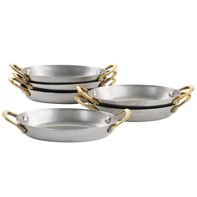 MARTHA STEWART 6 PIECE MINI VINTAGE OVAL AU GRATIN PAN SET WITH BRASS HANDLE
