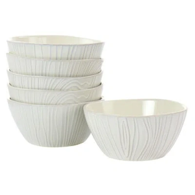 Martha Stewart 6 Piece Wood Patterned Cereal Bowl Set In White