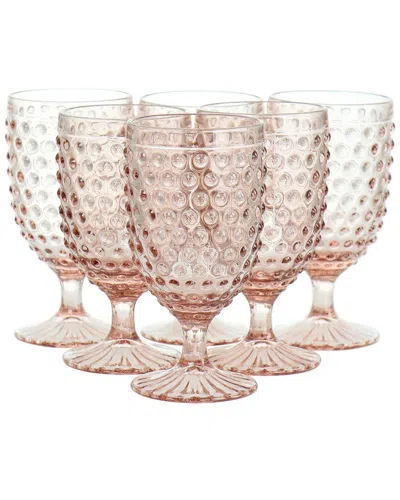 Martha Stewart 6 Piece 14.2 Ounce Clear Glass Hobnail Goblet Drinkware Set In Pink