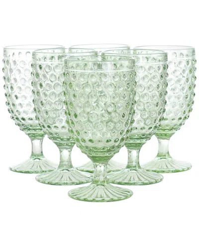 Martha Stewart 6 Piece 14.2 Ounce Clear Glass Hobnail Goblet Drinkware Set In Green