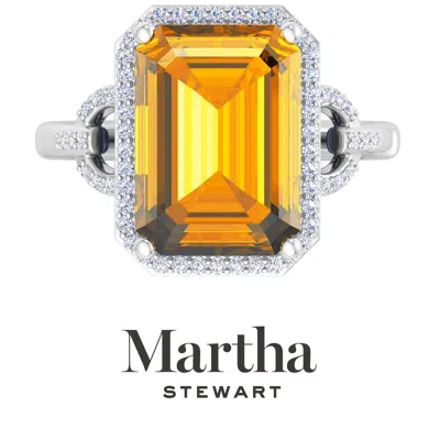 Martha Stewart 7 1/3 Carat Emerald Cut Gemstone Halo Ring With Lab Grown Diamonds In Sterling Silver, Choose Your G