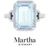 Martha Stewart 7 1/3 Carat Emerald Cut Gemstone Halo Ring With Lab Grown Diamonds In Sterling Silver, Choose Your G In Blue