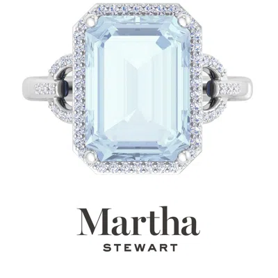 Martha Stewart 7 1/3 Carat Emerald Cut Gemstone Halo Ring With Lab Grown Diamonds In Sterling Silver, Choose Your G In Blue