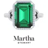 Martha Stewart 7 1/3 Carat Emerald Cut Gemstone Halo Ring With Lab Grown Diamonds In Sterling Silver, Choose Your G In Green