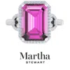 Martha Stewart 7 1/3 Carat Emerald Cut Gemstone Halo Ring With Lab Grown Diamonds In Sterling Silver, Choose Your G In Pink