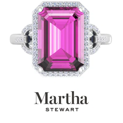 Martha Stewart 7 1/3 Carat Emerald Cut Gemstone Halo Ring With Lab Grown Diamonds In Sterling Silver, Choose Your G In Pink