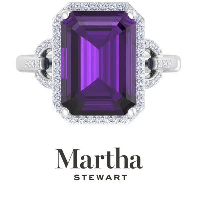 Martha Stewart 7 1/3 Carat Emerald Cut Gemstone Halo Ring With Lab Grown Diamonds In Sterling Silver, Choose Your G In Purple
