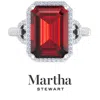 Martha Stewart 7 1/3 Carat Emerald Cut Gemstone Halo Ring With Lab Grown Diamonds In Sterling Silver, Choose Your G In Red