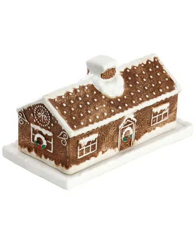Martha Stewart 7x3.7in Ceramic Gingerbread House Butter Dish In Brown