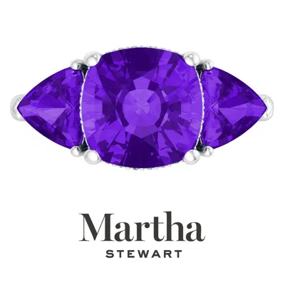 Martha Stewart 8 Carat Cushion Cut Gemstone Three Stone Ring With Lab Grown Diamonds In Sterling Silver, Choose You