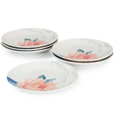 Martha Stewart 8 Inch Fine Ceramic 6 Piece Floral Decorated Dessert Plate Set In White;green;pink