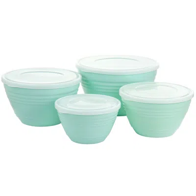 Martha Stewart 8 Piece Plastic Bowl Set With Lids In Turquoise In Blue
