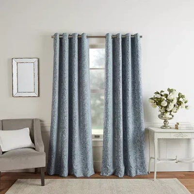 Martha Stewart Acadia Grommet Top Blackout Single Curtain Panel In Blue