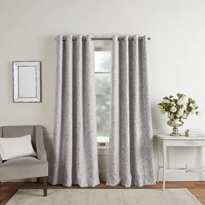 Martha Stewart Acadia Grommet Top Blackout Single Curtain Panel In Silver