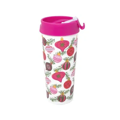 Martha Stewart Acrylic Thermal Mug, Festive Ornaments In Pink