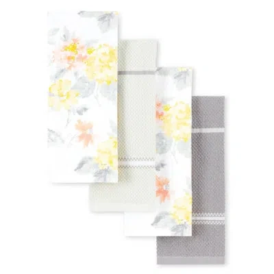 Martha Stewart Amber Floral Kitchen Towel Set 4-pack In Yellow,coral