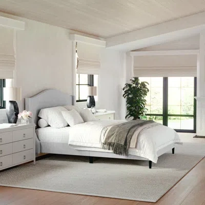 Martha Stewart Amelia Upholstered Platform Bed With Curved Headboard In Gray