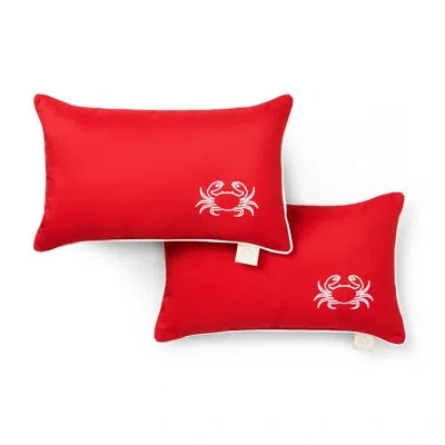 Martha Stewart Americana Embroidered Crab Indoor Outdoor Decorative Pillow 2-pack Set, Uv Fade Resistant, Water Rep In Crab Red,white