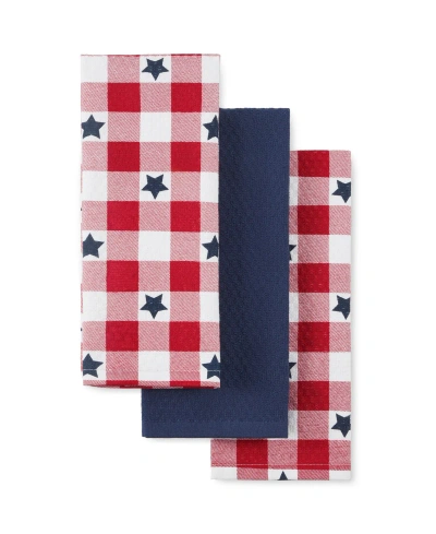 Martha Stewart Americana Stars Gingham Kitchen Towel 16" X 28", 3 Pk In Red,blue,white