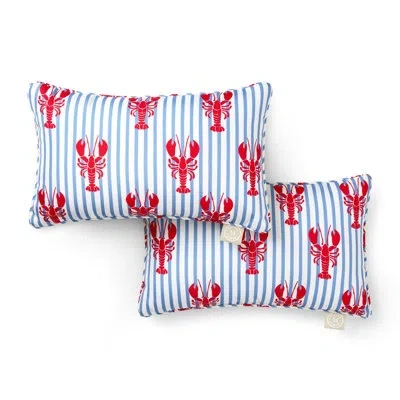 Martha Stewart Americana Stripe Lobster Indoor Outdoor Decorative Pillow 2-pack Set, Uv Fade Resistant, Water Repel In Red,blue