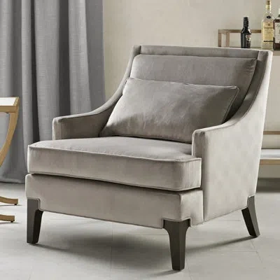Martha Stewart Anna  Anna Velvet Armchair With Lumbar Pillow In Light Gray Velvet