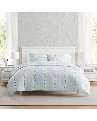 Martha Stewart Annabelle Stripe Cotton Comforter Set In Blue