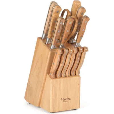 Martha Stewart Austenwood 15-piece German Stainless Steel Knife Block Set With Italian Olive Wood Ha In Brown
