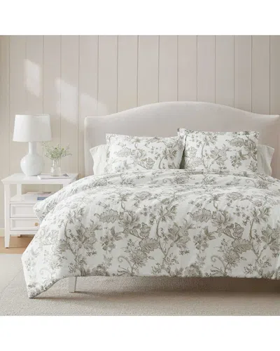Martha Stewart Avery Floral 100% Cotton Sateen Comforter Set In Gray