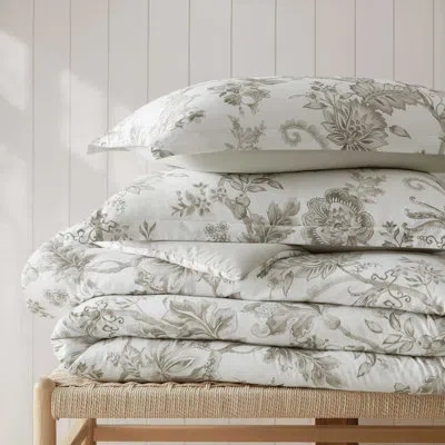 Martha Stewart Avery Floral Cotton Grey Set In Gray