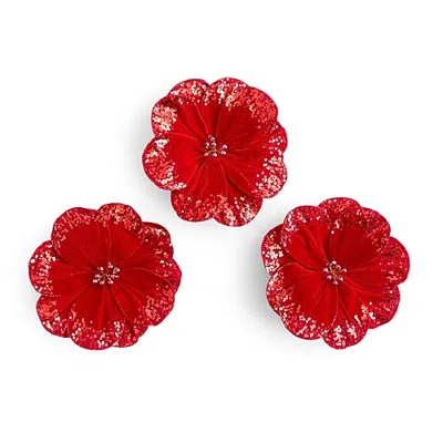 Martha Stewart Beaded Velvet Amaryllis Clp Rd 3-pc. Christmas Ornament In Red