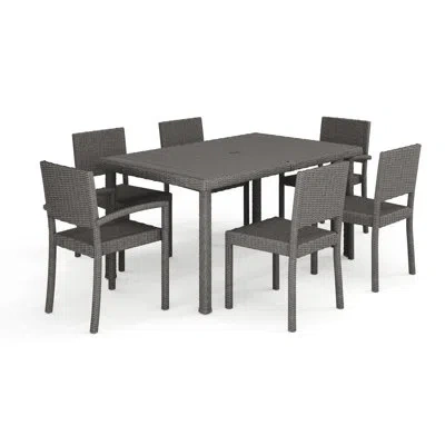 Martha Stewart Bedford 7pc Outdoor Rattan Wicker Patio Dining Set With 6 Stack Chairs And 62" Table In Gray