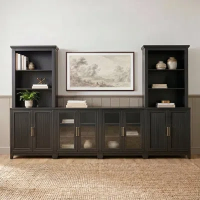 Martha Stewart Bedford Modular 6-piece Base Cabinet And Hutch Set With Premium Hardware In Black