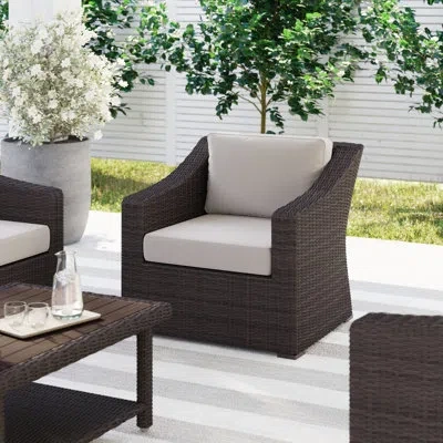 Martha Stewart Bedford Outdoor Rattan Wicker Accent Chair With All-weather Cushions In Tan,brown