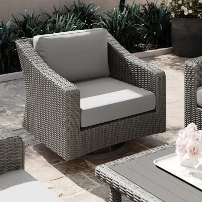 Martha Stewart Bedford Outdoor Rattan Wicker Swivel Chair With All-weather Cushions In Gray,gray