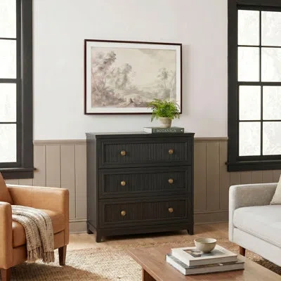Martha Stewart Bedford Wooden 3-drawer Cabinet With Premium Hardware In Black