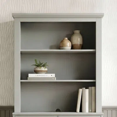 Martha Stewart Bedford Wooden Hutch With Double Open Shelves And Solid Wood Frame In Gray